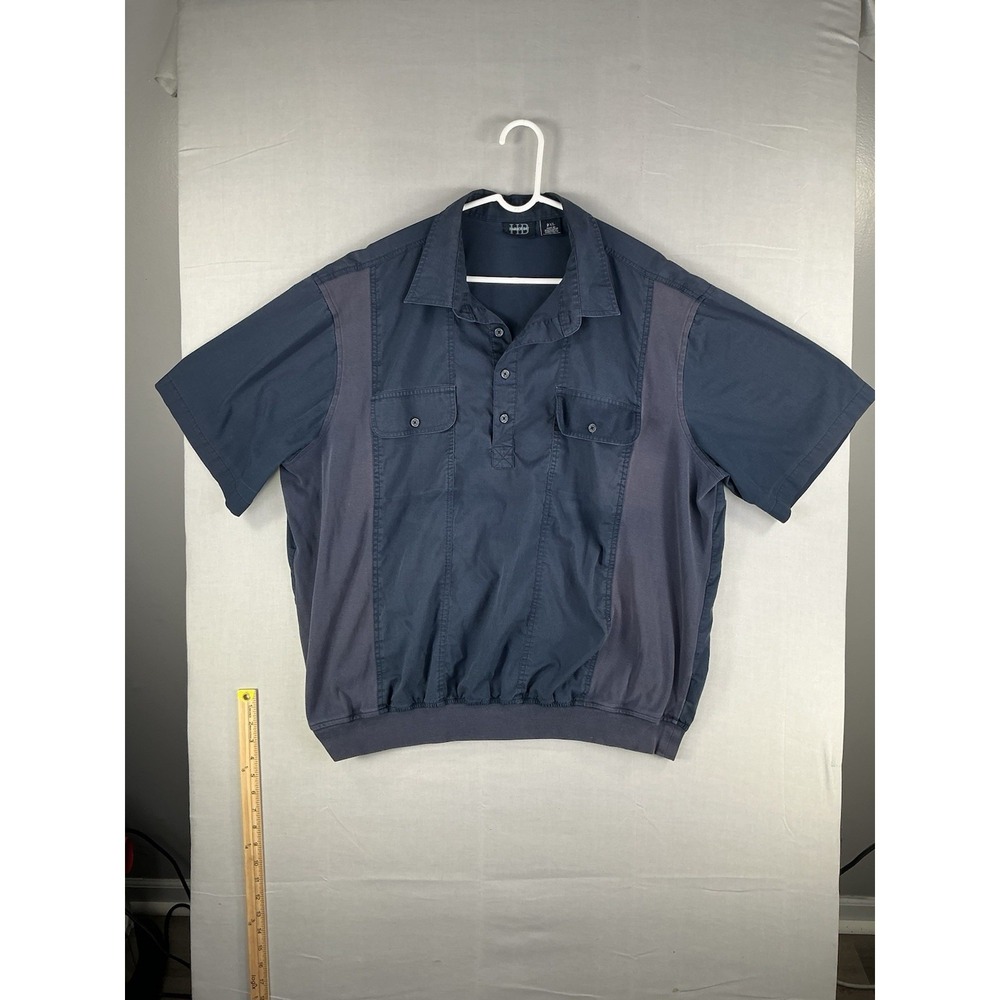 Harbor Bay Mens 2XL Short Sleeve‎ Button Front Shirt Blue Cotton Blend